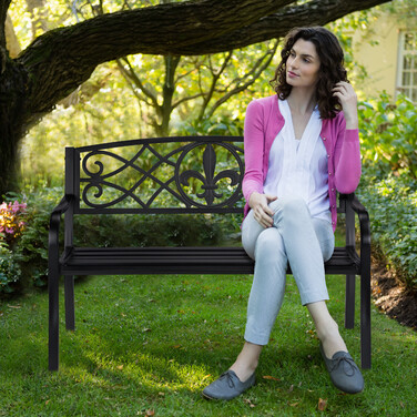 Relaxdays Garden Bench with Fleur-de-lis Motif