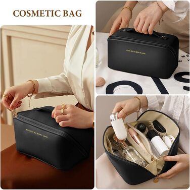 Чорна косметичка для подорожей з PU шкіри, велика місткість, водонепроникна, органайзер для туалетних аксесуарів