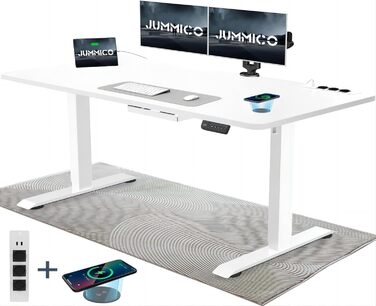 Електричний регульований стіл JUMMICO з бездротовою зарядкою, USB і євро-розеткою, білий 180х80 см – письмовий стіл для роботи стоячи та сидячи