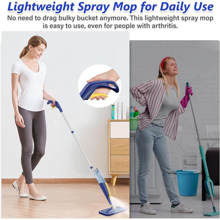 Швабра з розпилювачем MANGOTIME - швабра з розпилювачем, моп для підлоги з баком для води та 3 насадки для швидкого прибирання паркету, мармуру, дерева, ламінату (жовта)