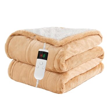 Електрична ковдра з підігрівом 130x180 см з автовимкненням, 10 режимів, захист від перегріву, машинне прання, Khaki, 150 x 180 см