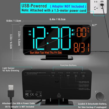 Цифровий LED годинник-будильник KOSUMOSU 6.7