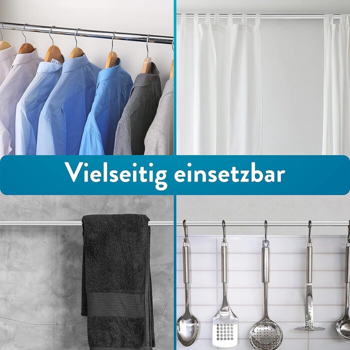 Висувна штанга для душу Benkstein® без свердління, 125-230 см - штанга для душу з нержавіючої сталі, 12 кілець, телескопічна, стабільна, без свердління