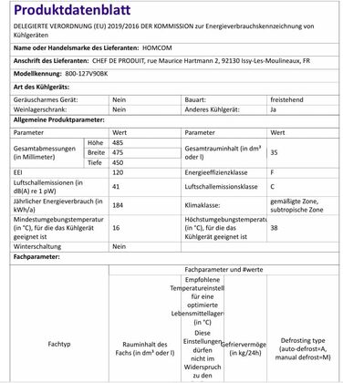 Mini морозильна камера HOMCOM 35 л, електрична, автономна, чорна, без замка