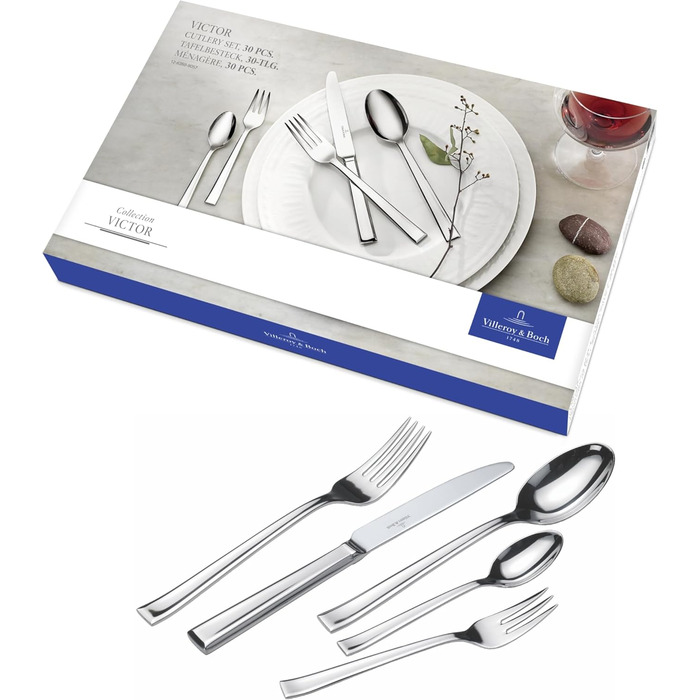 Villeroy & Boch – Victor Tableware Set, 30-Piece, Cutlery Set for 6 People, Dishwasher-Safe, Stainless Steel, Knives, Forks, Spoons, Dinnerware Set, 30-Piece Stainless Steel Cutlery Set, Single