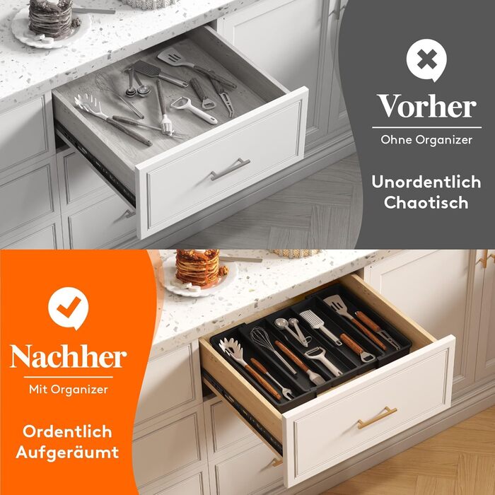 Органайзер для столових приборів Lifewit в шухляду, розширюваний 38-57 см, чорний, пластик, 28-44.5 x 35 x 4 см