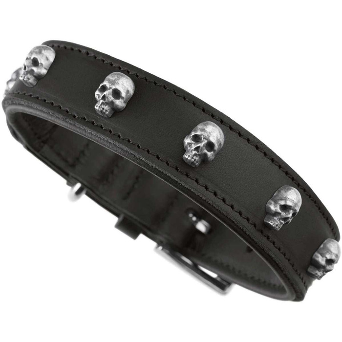 Нашийник для собак HUNTER Tijuana, чорний, з натуральної шкіри, ручної роботи, з декоративними черепами, розмір 55