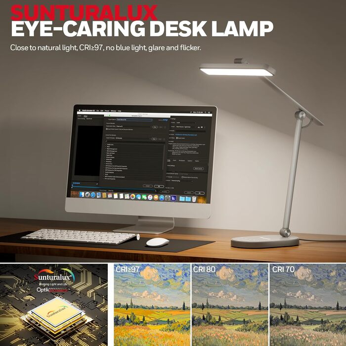 Настільна LED лампа Honeywell H4 Sunturalux - Офісна лампа з димером, 3 режими світла, сенсорне управління, сіра