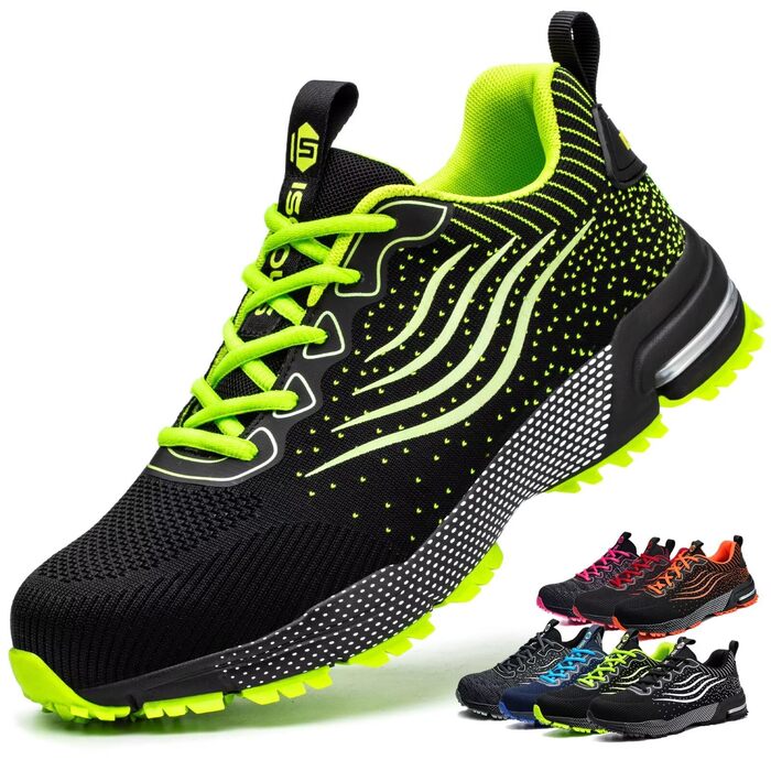 Зручні робочі черевики ISOOUS з металевим підноском для чоловіків та жінок. Легкі, дихаючі, неслизькі, захисні черевики, 42 EU, зелені.