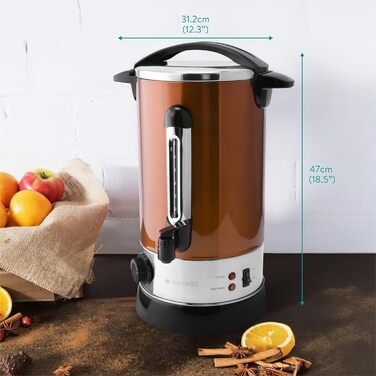 Navaris Mulled Wine Warmer/Hot Water Dispenser - Stainless Steel - with Thermostat, Fill Level Indicator, and Tap - Mulled Wine and Hot Beverage Dispenser (10 l, Copper)