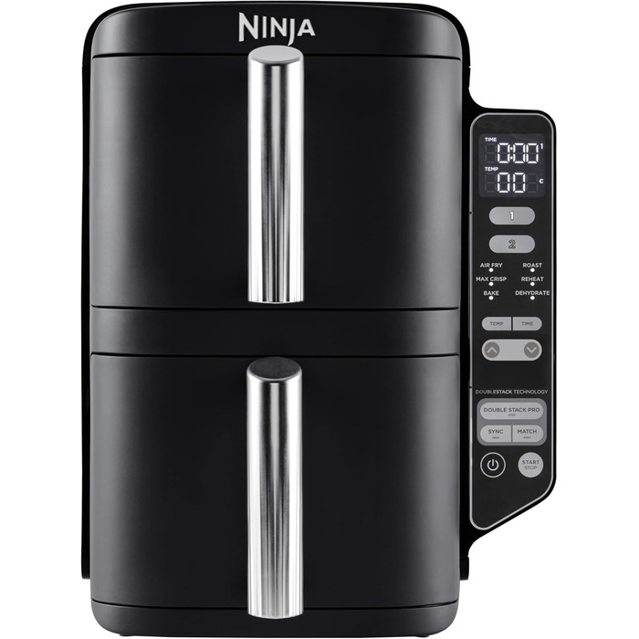 Ninja Double Stack Air Fryer, 7.6L Air Fryer, Double Basket Air Fryer with 4 Cooking Levels, 2 Drawers, 2 Racks, Space-Saving Design, 6 Cooking Functions, 6 Portions, Grey SL300EU Stacked Double Drawer 7.6L Grey
