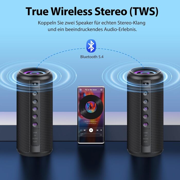 Bluetooth колонка 2026 з RGB підсвіткою, портативна, водонепроникна IPX7, з мікрофоном, для дому, саду та подорожей, чорна
