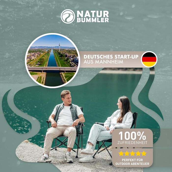 Складний туристичний стілець NATURBUMMLER® Cloud Sit+ сірого кольору – 150 кг, дихаюча сітка, висока спинка, для кемпінгу, риболовлі, саду та відпочинку на природі