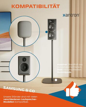 Підставка для колонок Xantron® 2X, регульована висота до 103 см, з антиковзким покриттям та прихованою прокладкою кабелю, з кріпленням, PREMIUM-USF-2