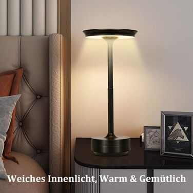 Бездротова LED-лампа Rosnek для столу з регулюванням кольору та димуванням, акумуляторна, з USB-C, стильна металева лампа (чорна)