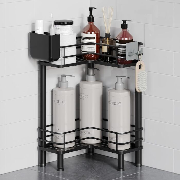 Набір з 3 полиць для душу Orimade, нержавіюча сталь, кутова, без свердління, чорний колір