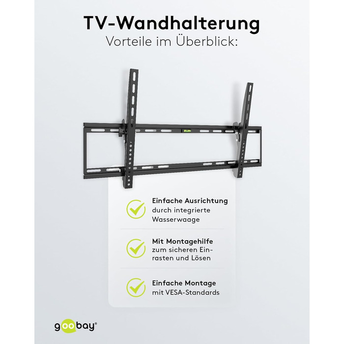 Настінний кронштейн для телевізора goobay Basic TILT XL (43–100 дюймів), нахил 10°, ультратонкий 45 мм, VESA 800x400, до 75 кг, 49743
