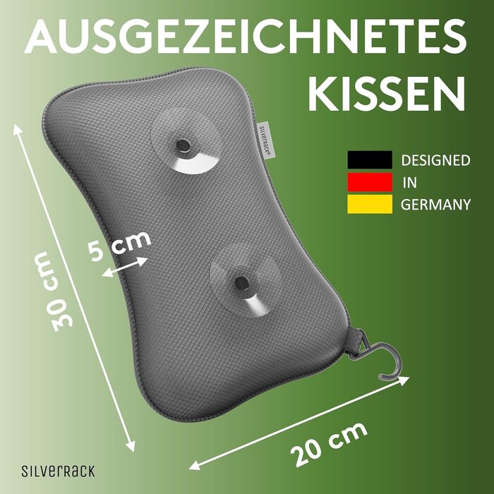 SilverRack Bathtub Pillow MEDIUM-SOFT [3D] - Neck Pillow for Bathtub with Suction Cups as Bathtub Accessory - Pillow for Bathtub - Bath Pillow with Ergonomic Fit (Gray Small)