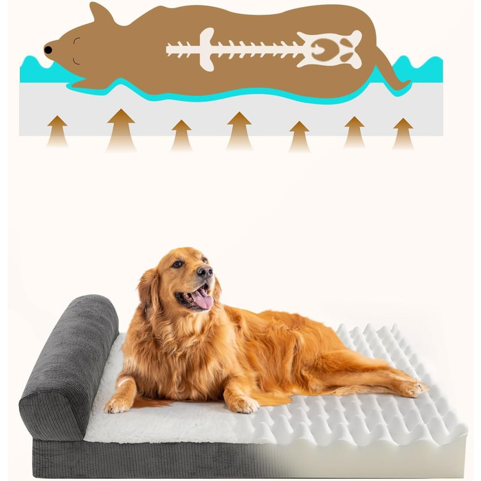 Ортопедичне ліжко для собак Growaystory - зручне собаче ліжко-софа з ергономічним пінополіуретаном, 105x65x25 см