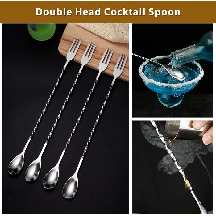 Набір барних ложок для коктейлів із нержавіючої сталі з спіральним стержнем, 32 см, 6 шт, сріблясті