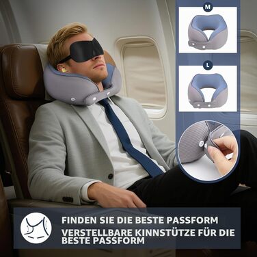 Подушка для подорожей під шию з ефектом пам'яті (Memory Foam) для літака та автомобіля, ергономічна подушка-рожок для дорослих