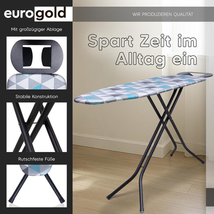 Прасувальна дошка EUROGOLD для парогенератора 120x38 см з регулюванням висоти, з відбиваючим покриттям, стабільна та компактна, Made in Europe, Lagune