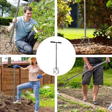 Walensee Garden Claw with 4 Tines Cultivator, Earth Claw and Handle. Gardenclaw Twist Tiller, Aerator and Weed Remover all in one device. Height adjustable garden cultivator for raised garden beds.