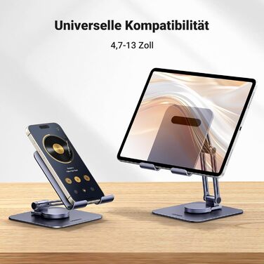 Тримач для планшета UGREEN 360° поворотний та регульований, підставка для iPad Pro/Air, Galaxy Tab, Redmi Pad, Huawei MatePad, iPhone (до 13 дюймів)