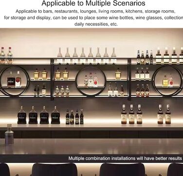 Настінна полиця для вина з металу, 100 см, з тримачем для келихів, LED-підсвічуванням, чорна. Ідеально для бару, вітальні, кухні.