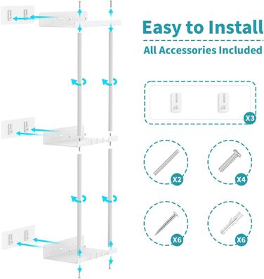 Тримач для рушників без свердління, настінний, з 6 гачками та полицею для ванної кімнати/кухні, матовий, для гостей, білий