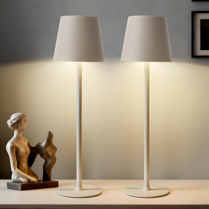 Акумуляторна настільна лампа бездротова Metall 5200mAh, диммер, сенсорне управління, регульована висота, водонепроникна, для дому та кемпінгу (2 шт. бежеві)