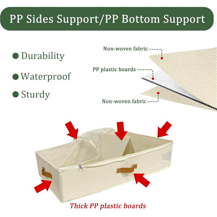 Коробки для зберігання під ліжком, 2 шт. з підставкою по периметру, з кришкою для постільної білизни та одягу (без нижньої підставки), бежеві