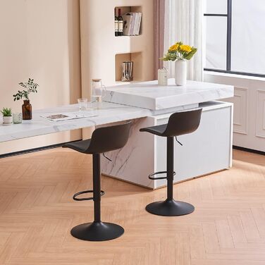 YOUNIKE Adjustable Bar Stools Set of 2 - Black Faux Leather Kitchen Bar Chairs with Backrest & Swivel - High Counter Stools for Kitchen Bar