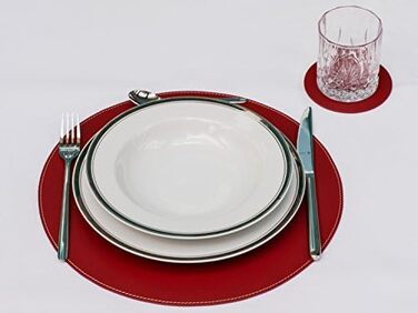 Nikalaz Placemats and Coasters made of Recycled Leather, Table Sets, 2 Piece Table Mats, Placemats 33 cm (Crocodile Embossing) (Christmas Red)