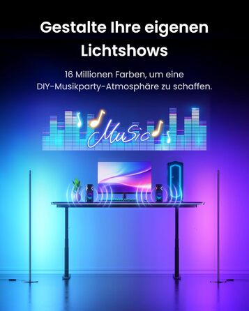 SwitchBot LED торшер для вітальні з RGBCC, керування через додаток, сумісний з Apple Home, Alexa, Google Home, чорний, з режимами сцени та музики