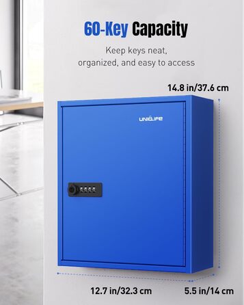 Шкафчик для ключів Uniclife на 60 позицій з комбінацією та ключовим замком, цифровий сейф, органайзер для ключів з регульованими полицями
