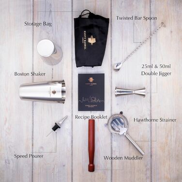 Belgravia Cocktail Set – Cocktail Shaker Set with Boston Stainless Steel Cocktail Shaker and Cocktail Accessories | Cocktail Mix Set in a Luxurious Gift Box (Silver)