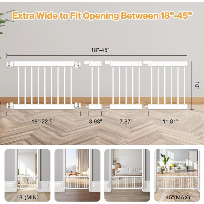 Розсувне захисне ґратка для собак Fldofaves, 45-115 см, 35 см заввишки, для дому, з 3 подовжувачами