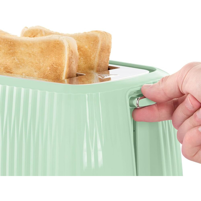 Тостер Russell Hobbs Eden з 6 рівнями підсмажування, підйомний механізм, функції розморожування, підігріву та зупинки, зйомний піддон для крихт, насадка для тостів, колір Pistazie (27374-56)