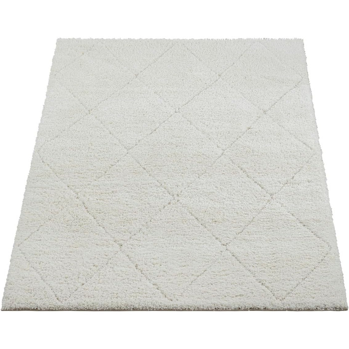 Килим Bahar Shaggy: дизайнерський килим для вітальні, м'який та легкий у догляді, високий ворс, кремовий ромбічний візерунок, 120 x 170 см