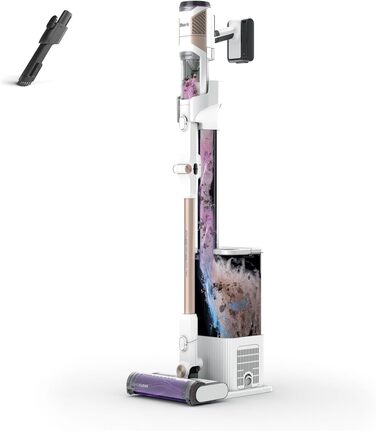 Пылесос Shark Clean & Empty: аккумуляторный, самоочищающийся, для шерсти животных, ковров и твердых полов, с LED-подсветкой, тихий, белый/синий, BU3521EU Detect Clean & Empty