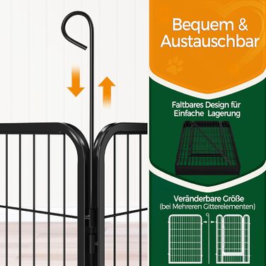 Вольєр для цуценят Yaheetech 100 см, 12 частин, чорний, розкладний, для квартири та саду