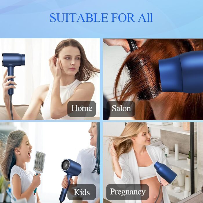 loevely Pink 2400W Ionic Hair Dryer - Fast Drying, Diffuser & Concentrator Nozzle, Constant Temperature, Professional Hair Dryer for Home & Salon Use (Blue)