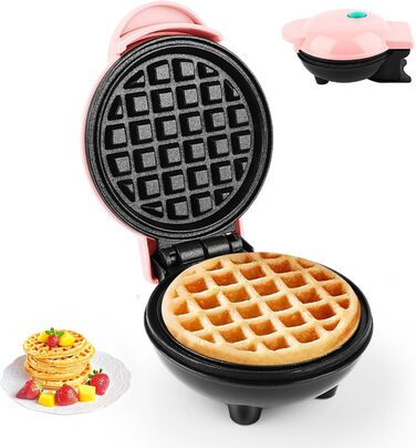 Вафельниця Mini Belgische 10см, 220V, 350W, Рожева | Вафельниця для приготування бельгійських вафель
