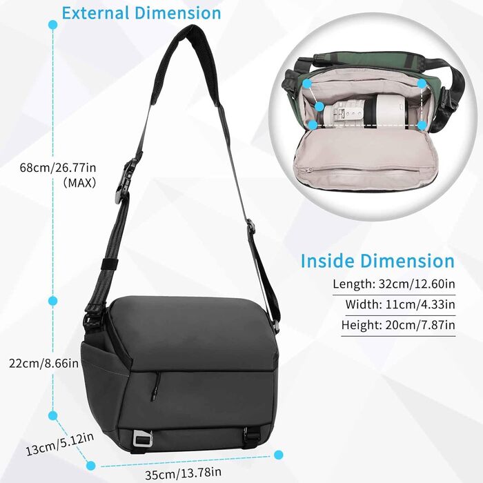 Сумка для камери INNOREL CB0611, 6 л, зелена. Сумка для фотографа, водонепроникна, з кріпленням для штатива, модульні вставки