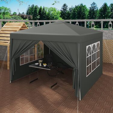 WOLTU Pop-Up Gazebo, Waterproof Folding Pavilion, Sunshade Event Pavilion with Side Walls, Garden Pavilion for Patio, Camping, Festival, Pagoda Tent from Oxford Fabric and Metal Frame, 3 x 3 m (Grey)