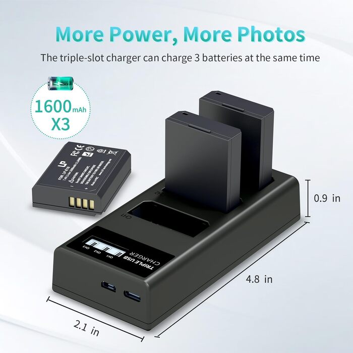 Комплект акумуляторів LP-E10 (1600mAh) 3 шт. та USB-зарядний пристрій на 3 слоти для камер Canon
