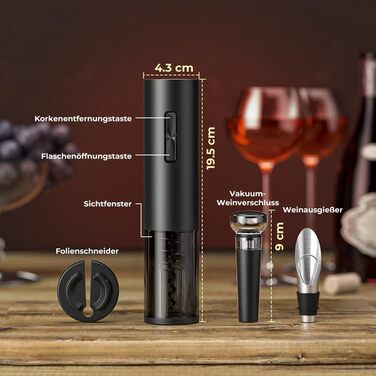 Електричний відкривачка для вина GHB 6-в-1 з USB-зарядкою, зрізач фольги, виливає вино та вакуумний затвор. Подарунок для поціновувачів вина