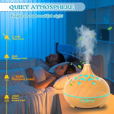 Аромадифузор 550 мл для ефірних олій, ультразвуковий зволожувач повітря, пульт дистанційного керування, 4 таймери, 7 кольорів, автовимкнення, дифузор для ефірних олій, аромалампа для спа, офісу, спальні