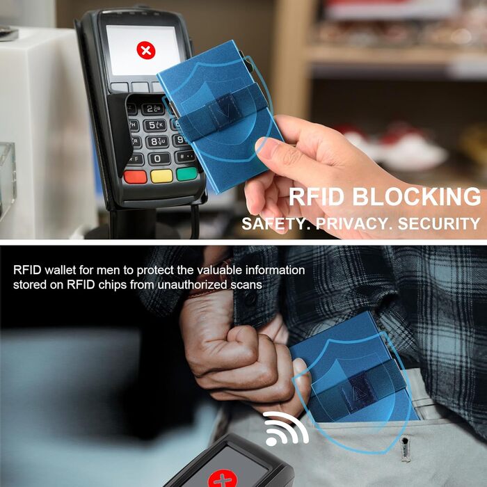 Чоловічий тонкий металевий картхолдер на 12 карт з RFID захистом, виштовхувальною кнопкою, Marineblau (морський синій)